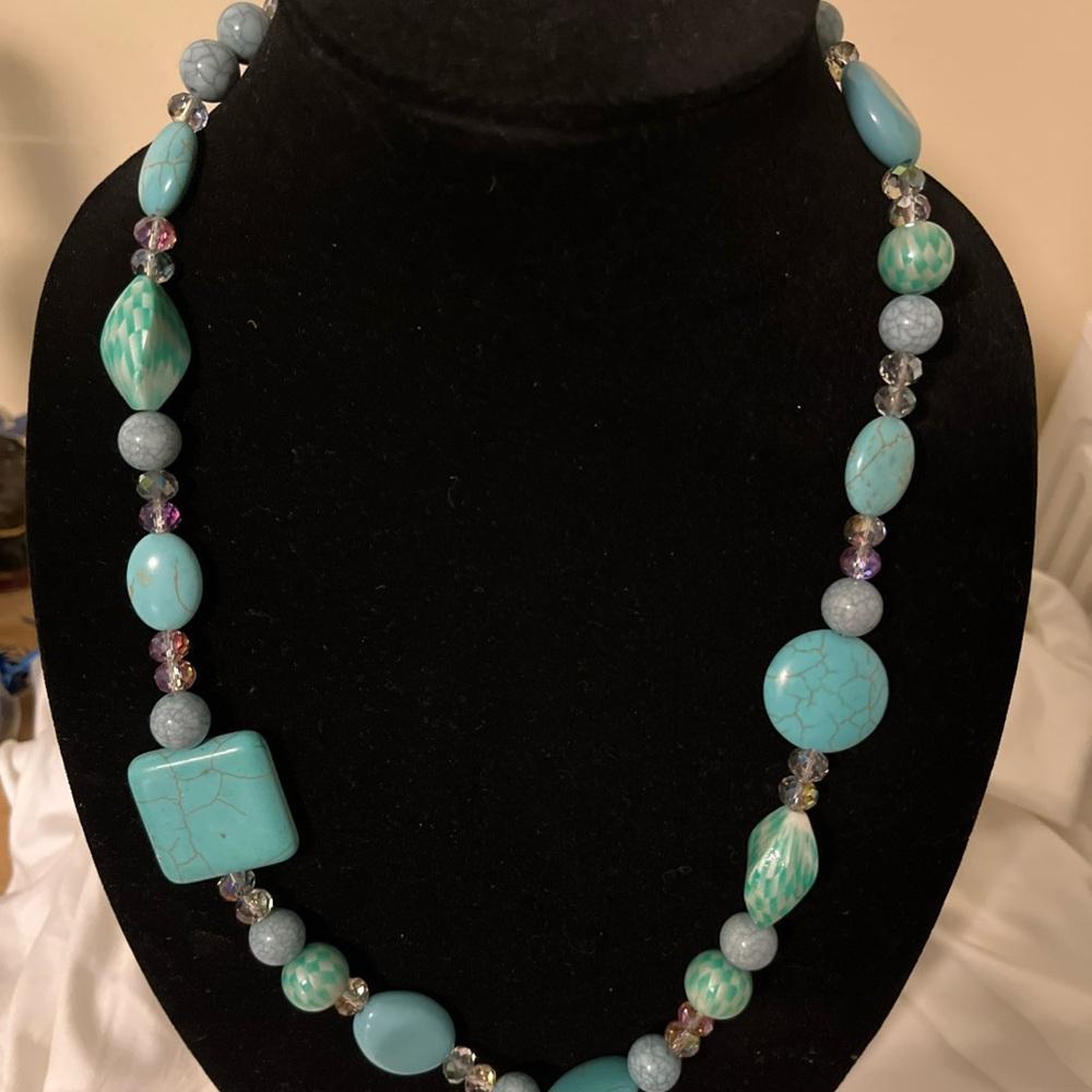 11” Silver Tone Chain with Turquoise Pendants Boho Southwestern Navajo